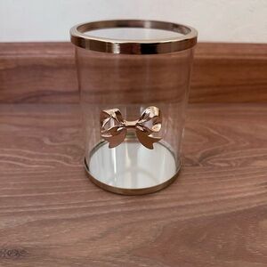 Clear Glass Holder with Gold Bow Accent - Brand New